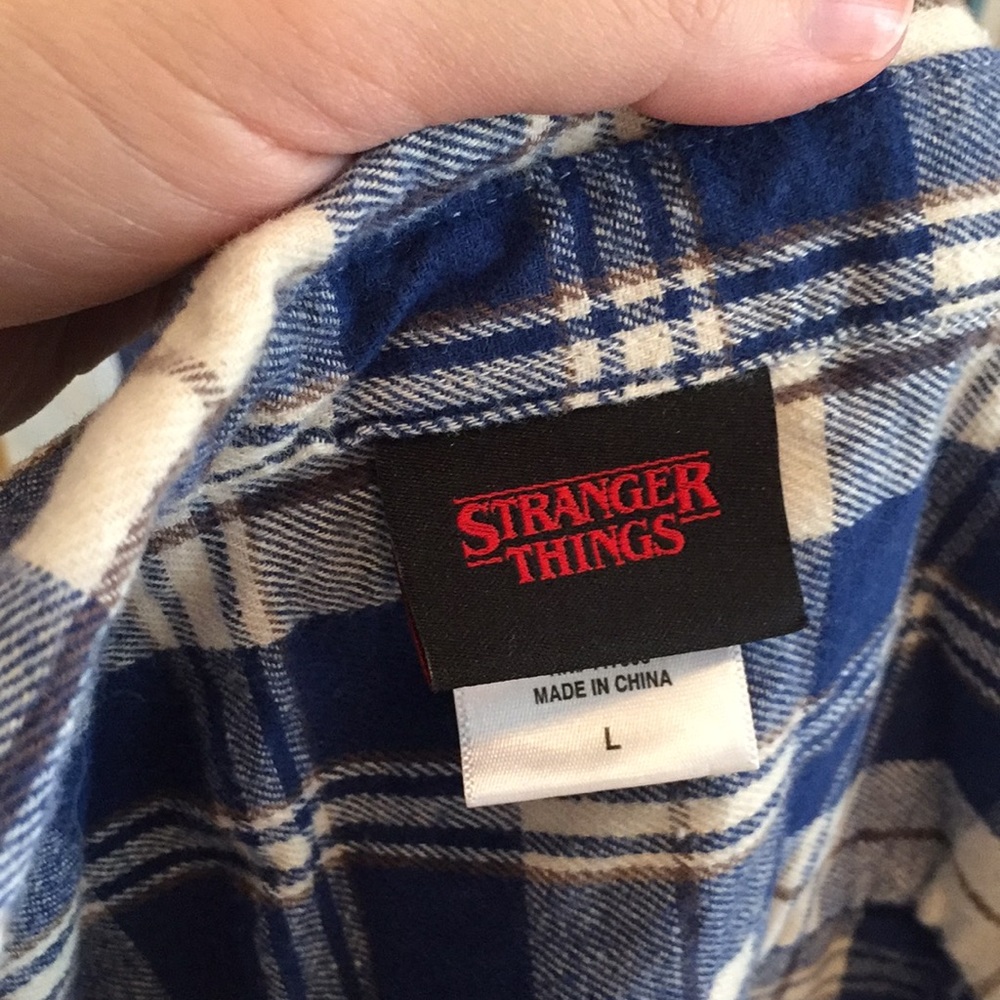 Stranger Things Blue Plaid Button Down Shirt - image 7